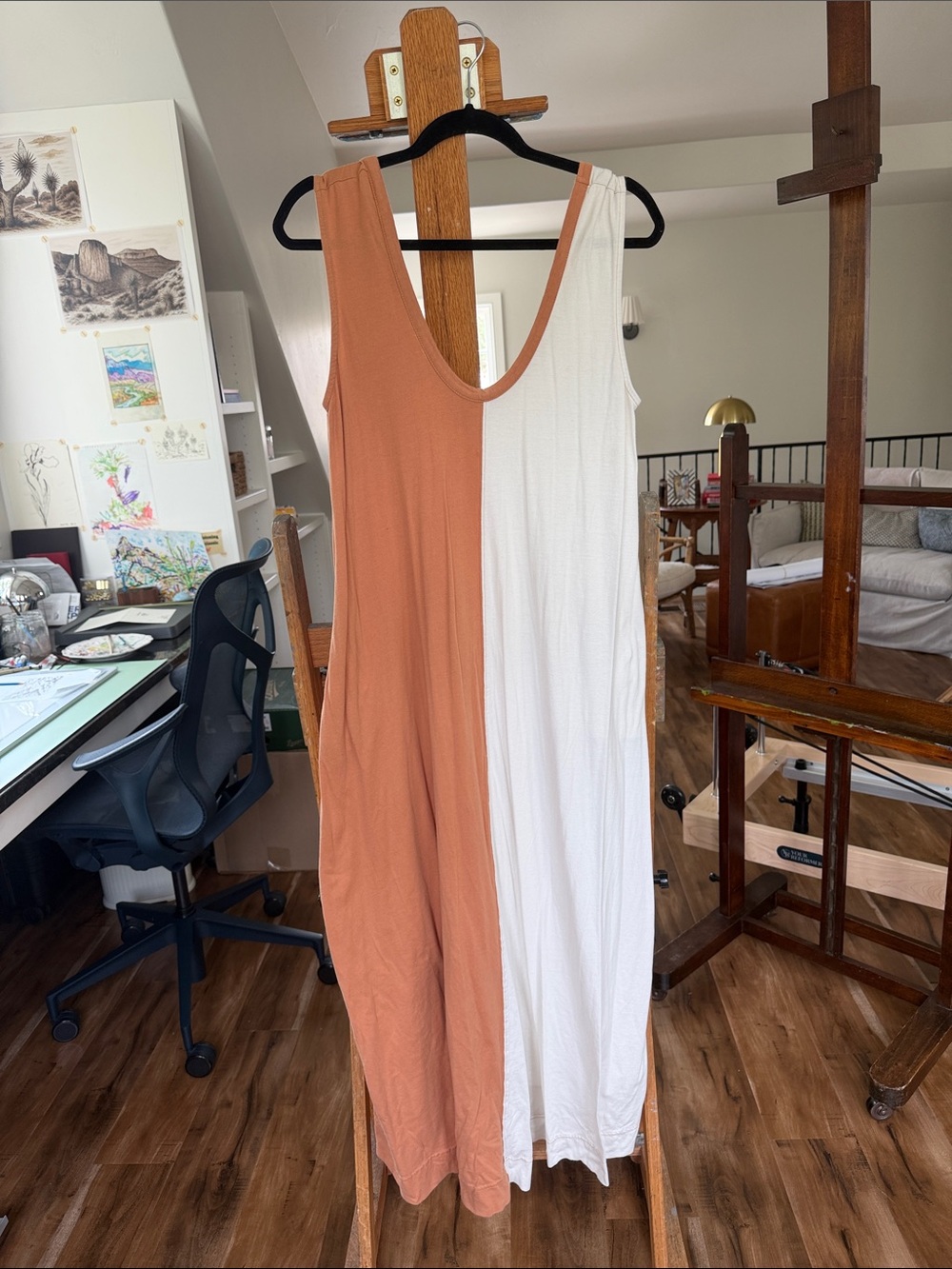 Colorblock Sleeveless Maxi Dress — Rust & White